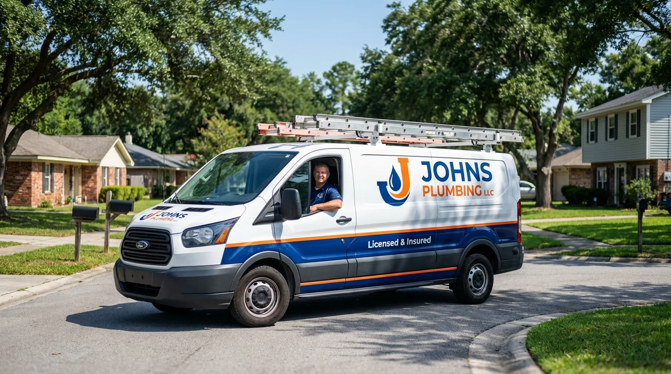Johns Plumbing LLC service van in Irvington, NY