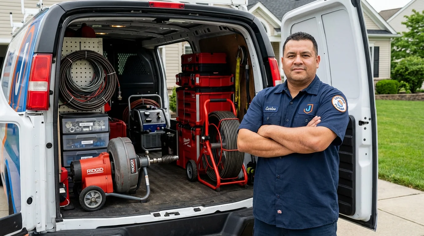 Professional drain cleaning equipment and Johns Plumbing LLC plumber in Irvington
