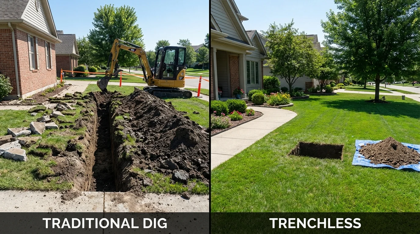 Trenchless sewer repair with minimal yard damage versus traditional excavation in Irvington, NY